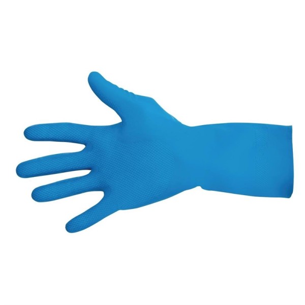 MAPA Vital 165 Flüssigkeitsbeständige Handschuhe für den Umgang mit Lebensmitteln Blau Groß (10er Pa