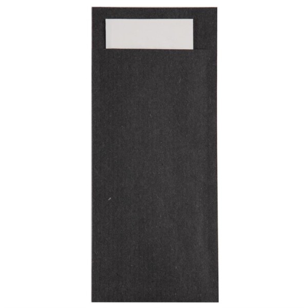 Europochette Papier-Bestecktaschen schwarz mit weißen Servietten