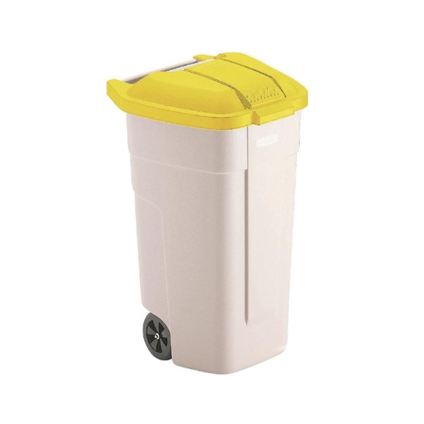 Rubbermaid mobiler Abfallcontainer mit gelbem Deckel 100L