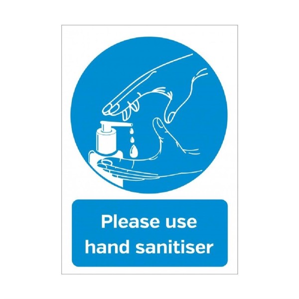 Bitte verwenden Sie das selbstklebende Händedesinfektionszeichen A5